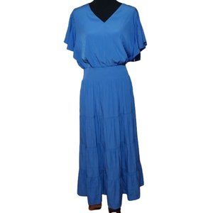 Chico's Tiered Flutter Sleeve Amparo Blue Maxi Dress size 12 NWT